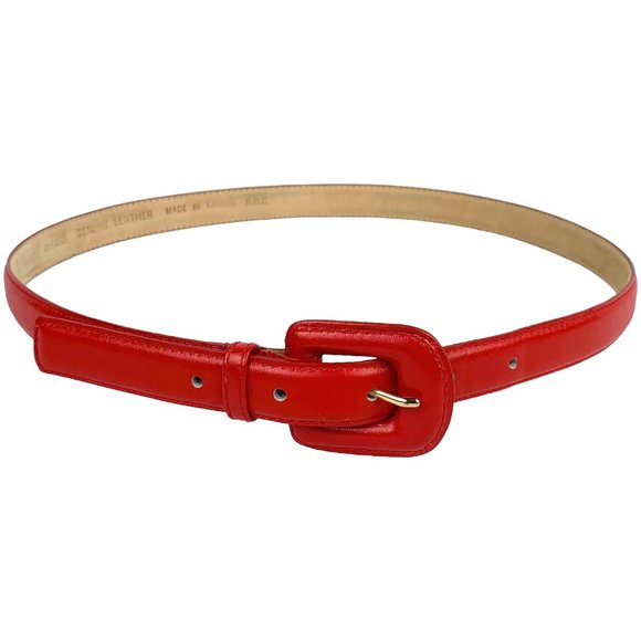 Skinny Bright Red Leather Belt with Red Leather Buckle - like new, size S/M - Picture 2 of 9